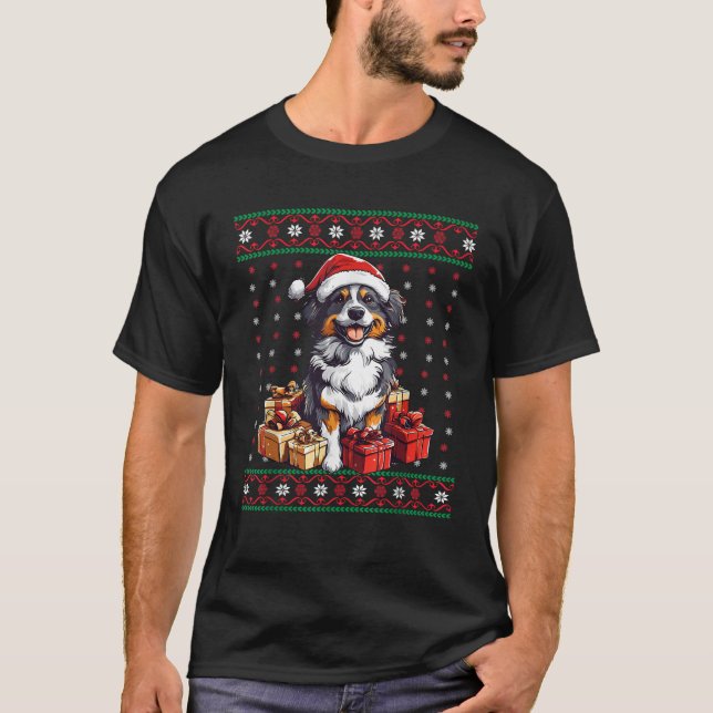 Aussie Weihnachtsmannmütze Xmas Australian Shepher T-Shirt (Vorderseite)