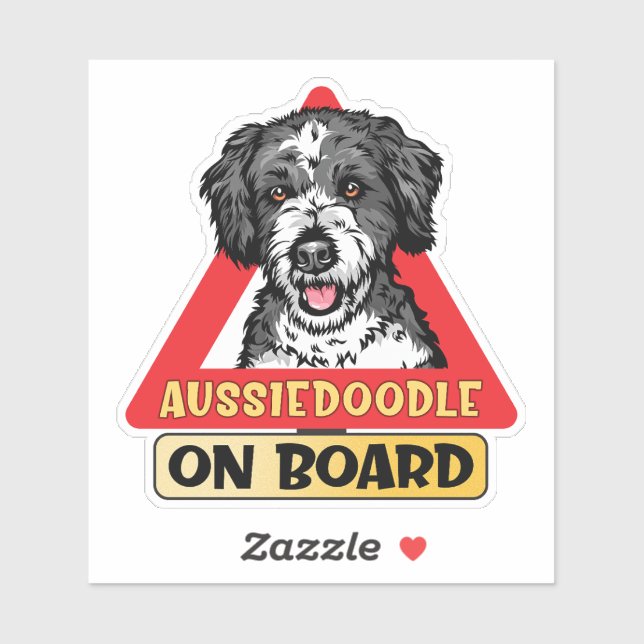 Aussiedoodle an Bord Doodle Dog Red Traffic Sign Aufkleber (Blatt)
