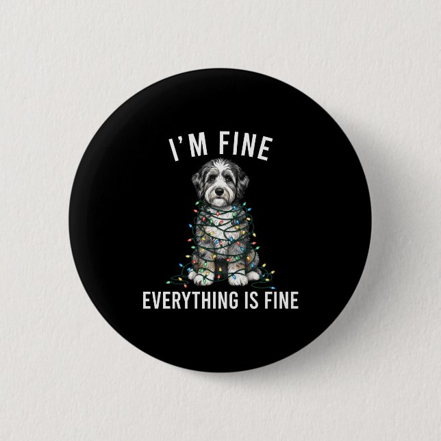 Aussiedoodle Christmas I'm Fine Everything Is Fine Button (Vorderseite)
