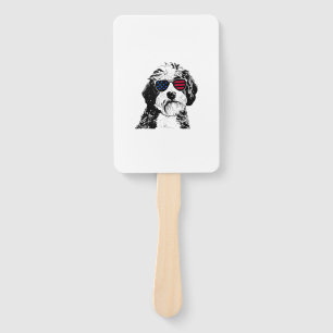 Aussiedoodle Dog 4. Juli USA Flagge Fächer