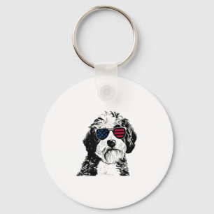 Aussiedoodle Dog 4. Juli USA Flagge Schlüsselanhänger