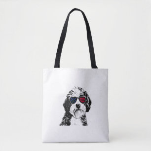 Aussiedoodle Dog 4. Juli USA Flagge Tasche