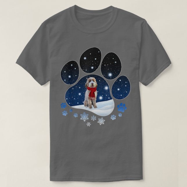 Aussiedoodle Winter Snow Paw Hunde Weihnachten T-Shirt (Design vorne)