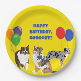 Aussies Australian Shelpherds and Party Balloons Pappteller