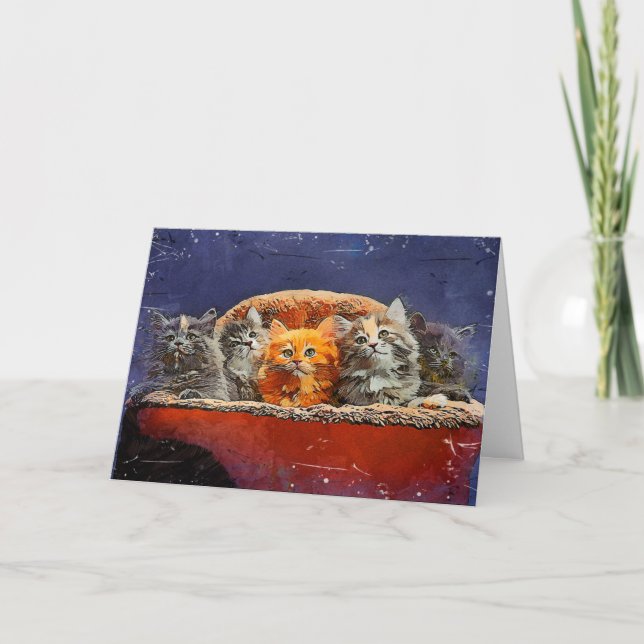 Ausstellen in der Crowd Birthday Kittens Card Karte (Vorderseite)