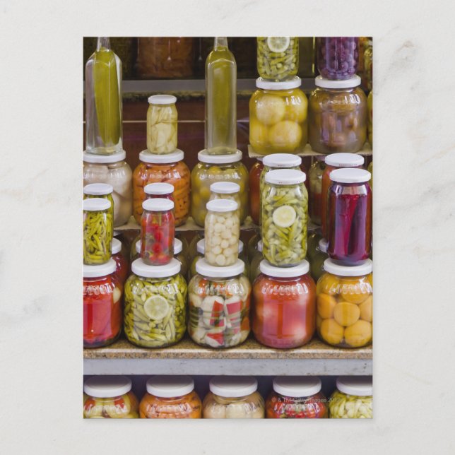 Ausstellung von picklierten Früchten und Gemüse. Postkarte (Vorderseite)