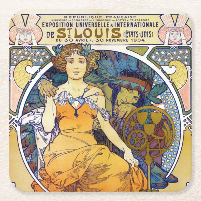 Ausstellung von St. Louis, Mucha Rechteckiger Pappuntersetzer (Vorderseite)
