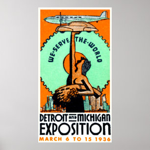 Ausstellungs-Plakat 1936 Detroits Michigan Poster