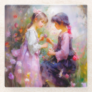 Austausch von Rose und Freundschaft Glasuntersetzer