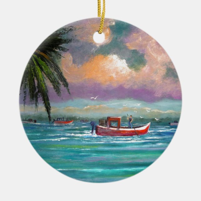 Auster, die in Apalachicola-Bucht erntet Keramikornament (Vorne)