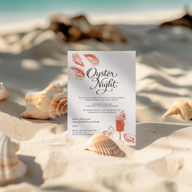Austern Nacht | Elegante Strand-Dinnerparty Einladung (Von Creator hochgeladen)