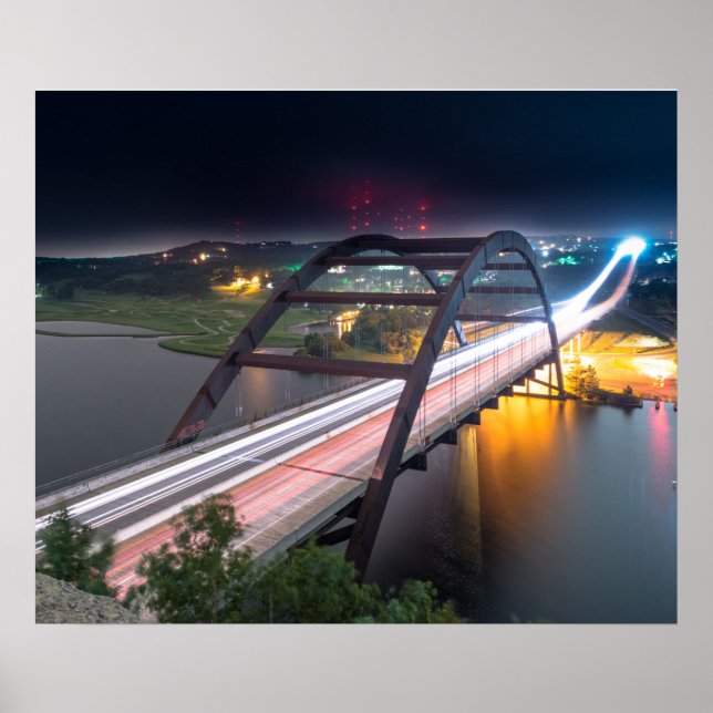 Austin 360 Pennybacker Bridge bei Nacht Poster (Vorne)