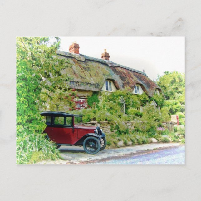 Austin 7 außerhalb einer Hütte Postkarte (Vorderseite)