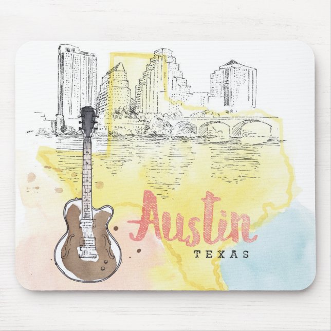 Austin, Aquarell-Skizze Texas | Mousepad (Vorne)
