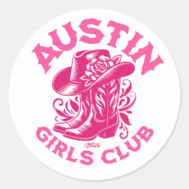 austin bachelorette florale cowgirl pink runder aufkleber