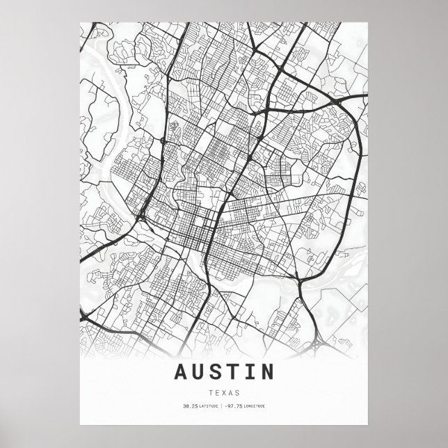 Austin City Kartographie Karte Poster (Vorne)