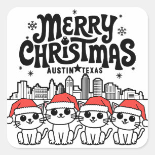 Austin City Texas Merry Christmas Cats USA Quadratischer Aufkleber