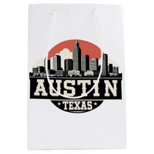 Austin City Texas Skyline Retro Schwarz-Weiß-Kunst Mittlere Geschenktüte