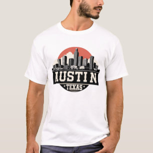 Austin City Texas Skyline Retro Schwarz-Weiß-Kunst T-Shirt