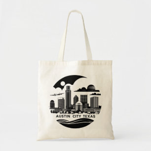 Austin City Texas Skyline Retro Schwarz-Weiß-Kunst Tragetasche