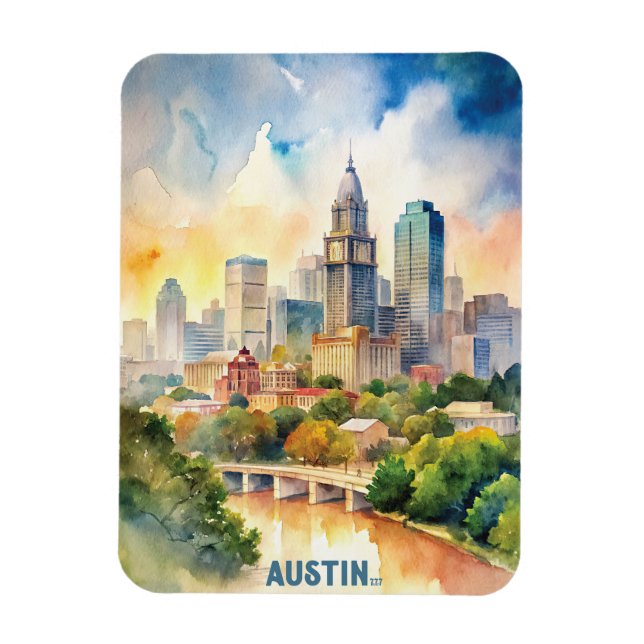 Austin City Watercolor-Malerei Magnet (Vertikal)