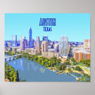 Austin Downtown Texas Vintag Poster