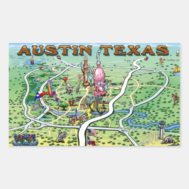 Austin Fun Map Rechteckiger Aufkleber (Vorderseite)