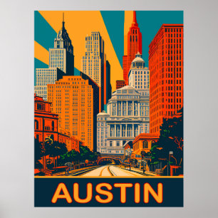 Austin in lebendigen Farben, Reise Poster