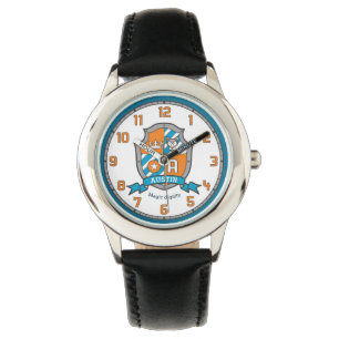 Austin-Jungen-Name bedeutet Wappen Wolle Orange Armbanduhr