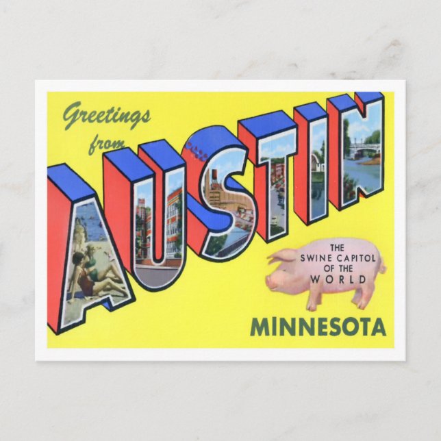 Austin, Minnesota Vintag Big Letters Postcard Postkarte (Vorderseite)