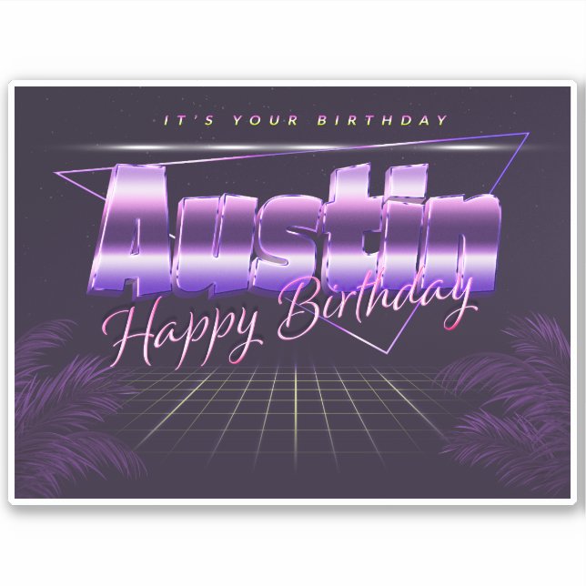 Austin Name Vorname lila retro Sticker Geburtstag (Vorderseite)
