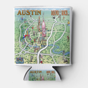 Austin Round Rock Texas Fun Karte Dosenkühler