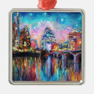Austin-Skyline an den NachtStadtbild Silbernes Ornament