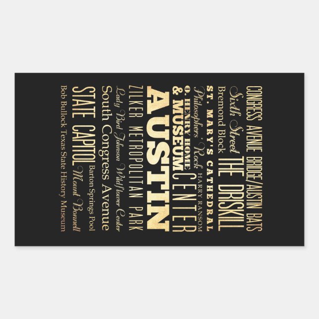 Austin Stadt Texas Staat Typografie Kunst Rechteckiger Aufkleber (Vorderseite)