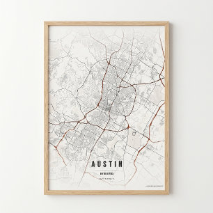 Austin Stadtplan Druck Texas Stadt Poster Wandkuns