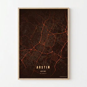 Austin Stadtplan Hitze Texas Stadt Poster Wandkuns