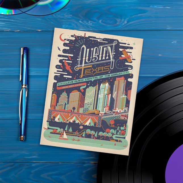 Austin, Texas - AKA: Bat City Postkarte (Card on table)