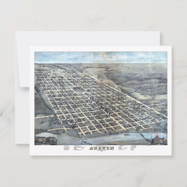 Austin, Texas Antique Aerial City Carte de 1873 (Devant)