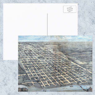 Austin, Texas Antique Aerial City Carte de 1873