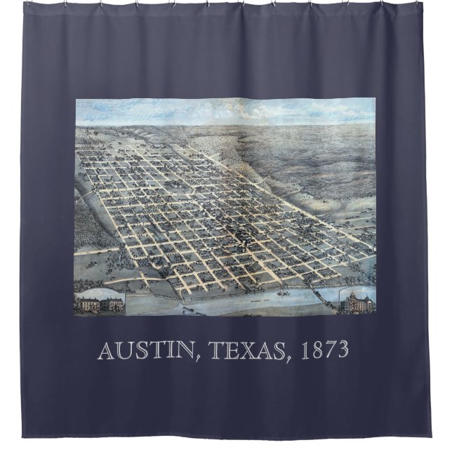 Austin, Texas Antique City Map von 1873 Duschvorhang (Vorderseite)