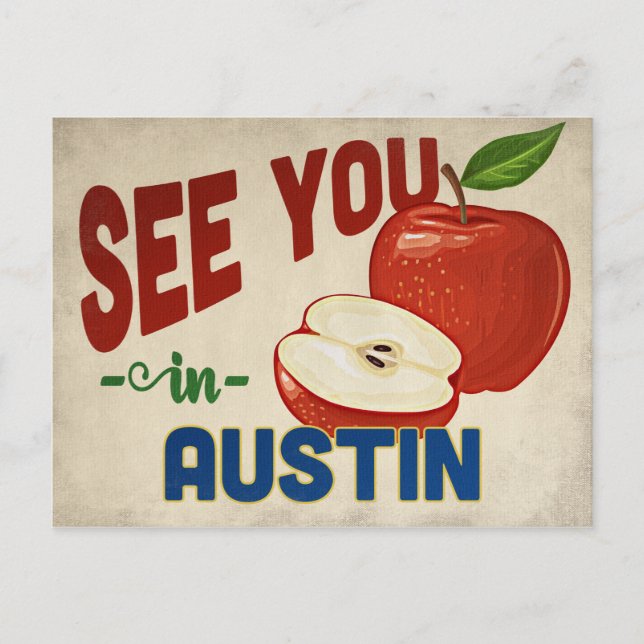 Austin Texas Apple - Vintage Travel Postkarte (Vorderseite)