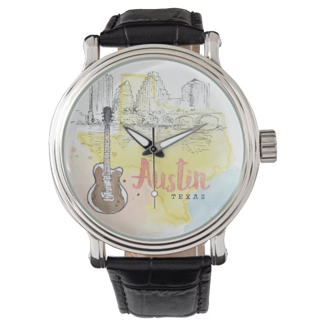 Austin, Texas | Aquarellzeichnung Armbanduhr (Vorderseite)