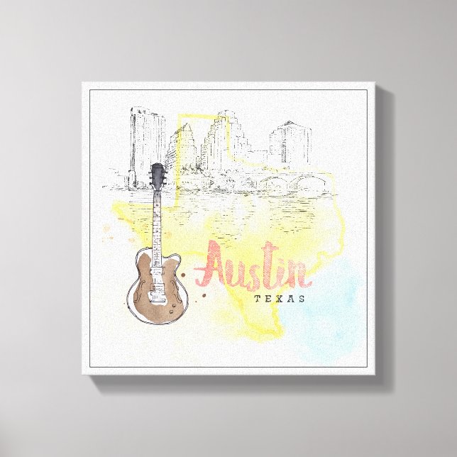 Austin, Texas | Aquarellzeichnung Leinwanddruck (Vorderseite)