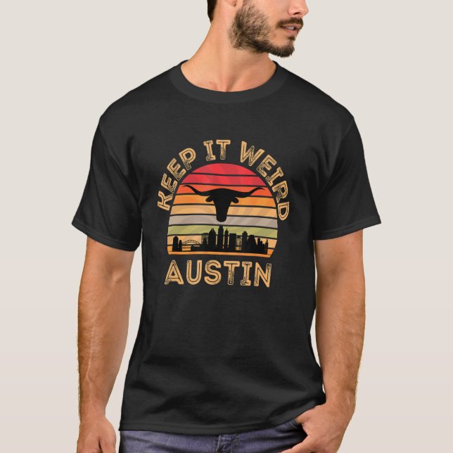 Austin Texas Behielt es komisch Longhorn Sunset 6 T-Shirt (Vorderseite)