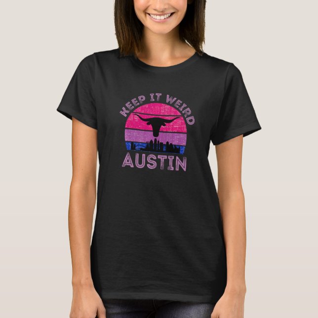 Austin Texas Behielt es komisch Longhorn Sunset T-Shirt (Vorderseite)