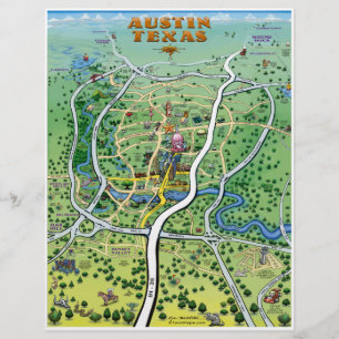 Austin Texas Cartoon Karte Flyer