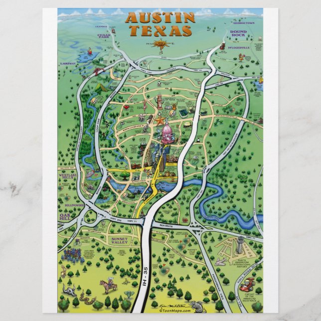 Austin Texas Cartoon Map (Vorderseite)