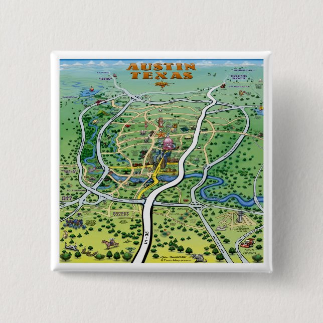 Austin Texas Cartoon Map Button (Vorderseite)