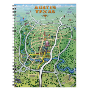 Austin Texas Cartoon Map Notizblock