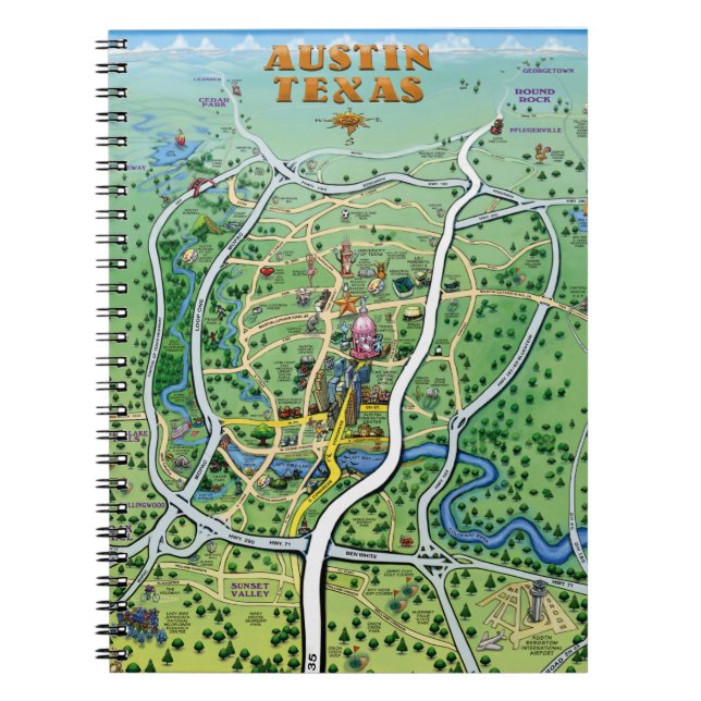 Austin Texas Cartoon Map Notizblock (Vorderseite)